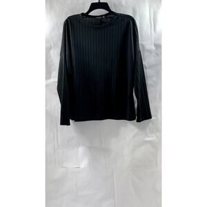 NASTY GAL Collection Women's Black Wide-Rib Crewneck Long Sleeve Top SZ 10